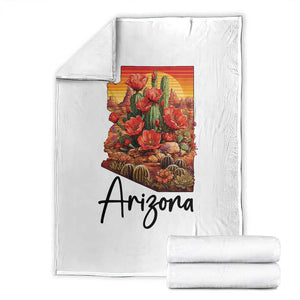 Arizona Map Blooming Cactus Flowers Gift Throw Blanket TS12 White Print Your Wear