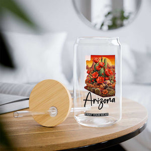 Arizona Map Blooming Cactus Flowers Gift Glass Can TS12 Print Your Wear