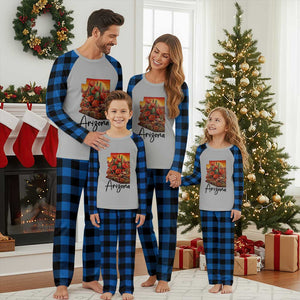 Arizona Map Blooming Cactus Flowers Gift Plaid Pajama Set TS12 Blue Plaid Print Your Wear