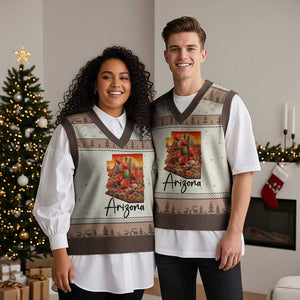 Arizona Map Blooming Cactus Flowers Gift V-Neck Knit Sweater Vest TS12 Mocha Mousse Print Your Wear