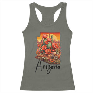 Arizona Map Blooming Cactus Flowers Gift Racerback Tank Top TS12 Military Green Print Your Wear