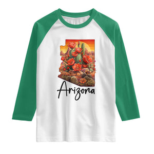 Arizona Map Blooming Cactus Flowers Gift Raglan Shirt TS12 White Kelly Green Print Your Wear
