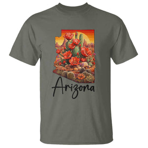 Arizona Map Blooming Cactus Flowers Gift T Shirt TS12 Military Green Print Your Wear