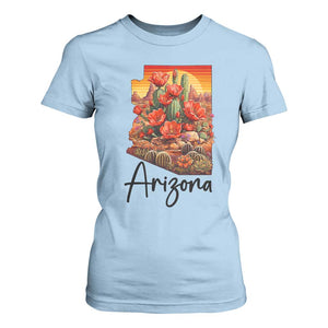 Arizona Map Blooming Cactus Flowers Gift T Shirt For Women TS12 Light Blue Print Your Wear