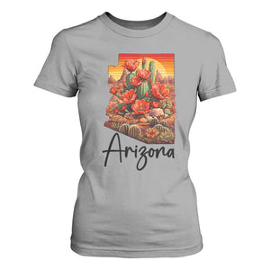 Arizona Map Blooming Cactus Flowers Gift T Shirt For Women TS12 Sport Gray Print Your Wear