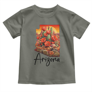 Arizona Map Blooming Cactus Flowers Gift Toddler T Shirt TS12 Military Green Print Your Wear