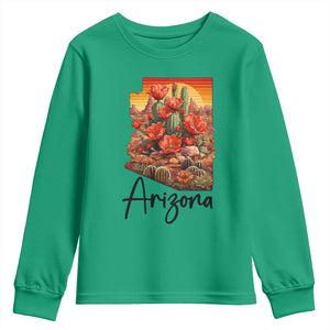 Arizona Map Blooming Cactus Flowers Gift Youth Sweatshirt TS12 Irish Green Print Your Wear