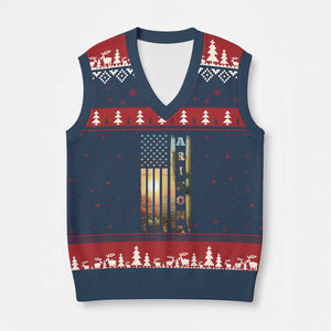 Patriotic Arizona State Flag V-Neck Knit Sweater Vest Southwest Landscape Gift TS12 Navy Red Print Your Wear