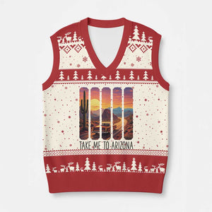 Arizona Desert Cactus Western Adventure V-Neck Knit Sweater Vest Take Me To AZ TS12 Beige Red Print Your Wear