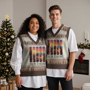 Arizona Desert Cactus Western Adventure V-Neck Knit Sweater Vest Take Me To AZ TS12 Mocha Mousse Print Your Wear