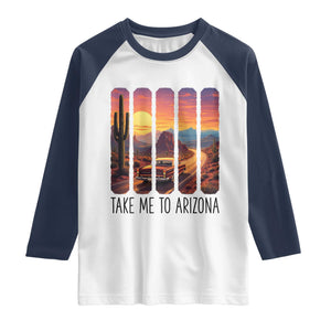 Arizona Desert Cactus Western Adventure Raglan Shirt Take Me To AZ TS12 White Navy Print Your Wear