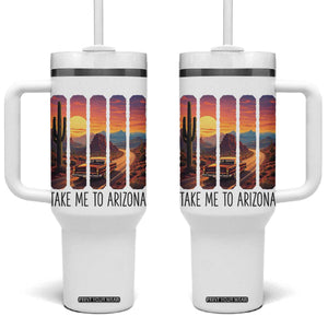 Arizona Desert Cactus Western Adventure Tumbler With Handle Take Me To AZ TS12 One Size: 40 oz White Print Your Wear