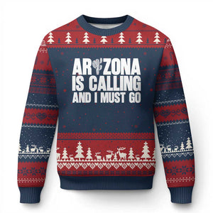 Arizona Is Calling And I Must Go Ugly Christmas Sweater Gift For Arizona Lover TS12 Navy Red Print Your Wear