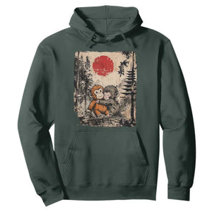 Vintage Japanese Ukiyoe Punch Baby Monkey Hoodie Kawaii Animal Gift TS12 Dark Forest Green Print Your Wear