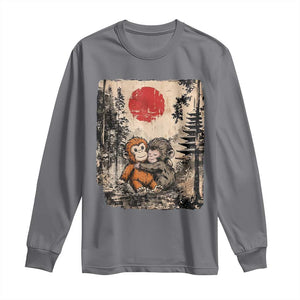 Vintage Japanese Ukiyoe Punch Baby Monkey Long Sleeve Shirt Kawaii Animal Gift TS12 Charcoal Print Your Wear
