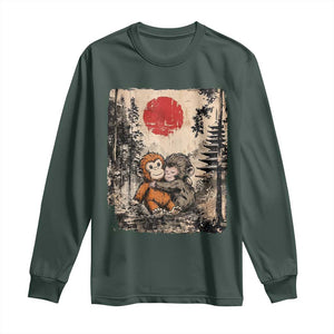 Vintage Japanese Ukiyoe Punch Baby Monkey Long Sleeve Shirt Kawaii Animal Gift TS12 Dark Forest Green Print Your Wear