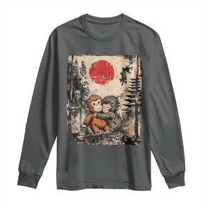 Vintage Japanese Ukiyoe Punch Baby Monkey Long Sleeve Shirt Kawaii Animal Gift TS12 Dark Heather Print Your Wear