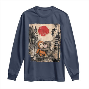 Vintage Japanese Ukiyoe Punch Baby Monkey Long Sleeve Shirt Kawaii Animal Gift TS12 Navy Print Your Wear