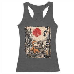 Vintage Japanese Ukiyoe Punch Baby Monkey Racerback Tank Top Kawaii Animal Gift TS12 Dark Heather Print Your Wear