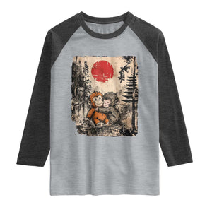 Vintage Japanese Ukiyoe Punch Baby Monkey Raglan Shirt Kawaii Animal Gift TS12 Heather Gray Heather Charcoal Print Your Wear