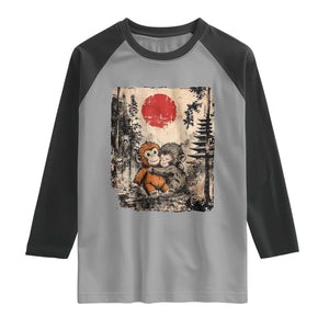 Vintage Japanese Ukiyoe Punch Baby Monkey Raglan Shirt Kawaii Animal Gift TS12 Sport Gray Black Print Your Wear