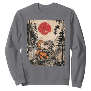 Vintage Japanese Ukiyoe Punch Baby Monkey Sweatshirt Kawaii Animal Gift TS12 Charcoal Print Your Wear