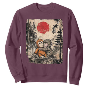 Vintage Japanese Ukiyoe Punch Baby Monkey Sweatshirt Kawaii Animal Gift TS12 Maroon Print Your Wear