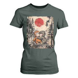 Vintage Japanese Ukiyoe Punch Baby Monkey T Shirt For Women Kawaii Animal Gift TS12 Dark Forest Green Print Your Wear