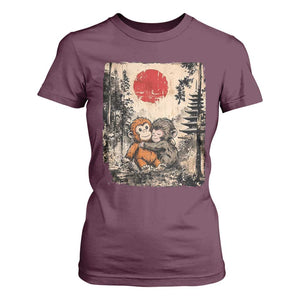 Vintage Japanese Ukiyoe Punch Baby Monkey T Shirt For Women Kawaii Animal Gift TS12 Maroon Print Your Wear
