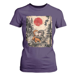 Vintage Japanese Ukiyoe Punch Baby Monkey T Shirt For Women Kawaii Animal Gift TS12 Purple Print Your Wear