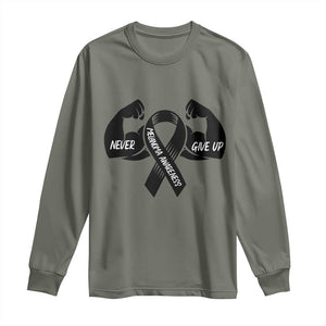 Melanoma Awareness Warrior Long Sleeve Shirt Never Give Up TS12 Military Green Print Your Wear
