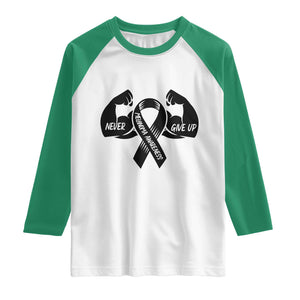 Melanoma Awareness Warrior Raglan Shirt Never Give Up TS12 White Kelly Green Print Your Wear