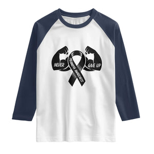 Melanoma Awareness Warrior Raglan Shirt Never Give Up TS12 White Navy Print Your Wear
