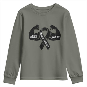 Melanoma Awareness Warrior Youth Sweatshirt Never Give Up TS12 Military Green Print Your Wear