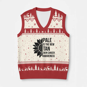 Skin Cancer Survivor Warrior V-Neck Knit Sweater Vest Pale Is The New Tan TS12 Beige Red Print Your Wear