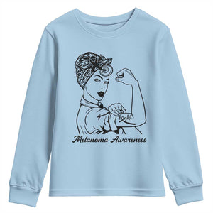 Melanoma Awareness Strong Woman Youth Sweatshirt Feminist Warrior TS12 Light Blue Print Your Wear