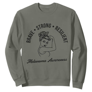 Melanoma Awareness Strong Woman Sweatshirt Brave Strong Resilient Warrior TS12 Military Green Print Your Wear