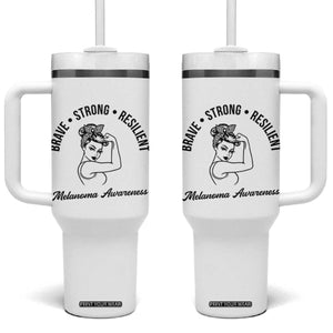 Melanoma Awareness Strong Woman Tumbler With Handle Brave Strong Resilient Warrior TS12 One Size: 40 oz White Print Your Wear