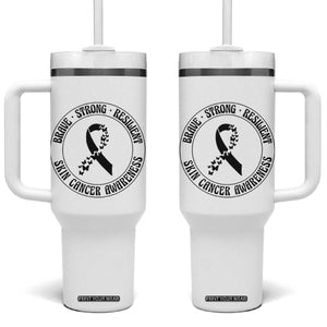 Melanoma Awareness Tumbler With Handle Brave Strong Resilient Warrior TS12 One Size: 40 oz White Print Your Wear