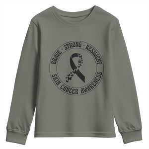 Melanoma Awareness Youth Sweatshirt Brave Strong Resilient Warrior TS12 Military Green Print Your Wear
