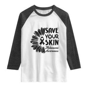 Skin Cancer Fighter Raglan Shirt Save Your Skin TS12 White Heather Charcoal Print Your Wear