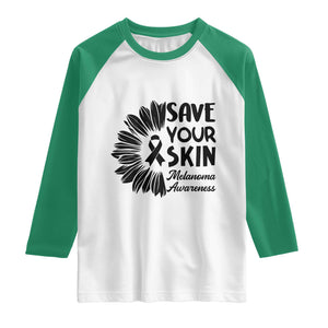 Skin Cancer Fighter Raglan Shirt Save Your Skin TS12 White Kelly Green Print Your Wear