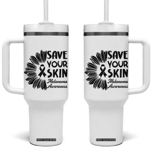 Skin Cancer Fighter Tumbler With Handle Save Your Skin TS12 One Size: 40 oz White Print Your Wear