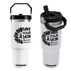 Skin Cancer Fighter Flip Straw Tumbler Save Your Skin TS12 One Size: 30 oz White Print Your Wear