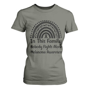 In This Family Nobody Fights Alone T Shirt For Women Melanoma Warrior Support TS12 Military Green Print Your Wear