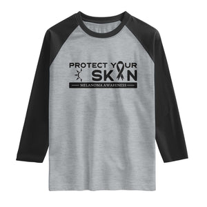 Melanoma Prevention Awareness Raglan Shirt Protect Your Skin TS12 Heather Gray Black Print Your Wear