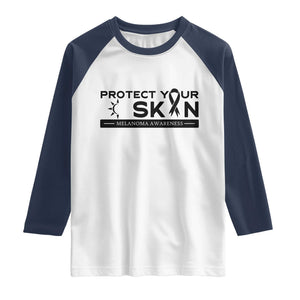 Melanoma Prevention Awareness Raglan Shirt Protect Your Skin TS12 White Navy Print Your Wear