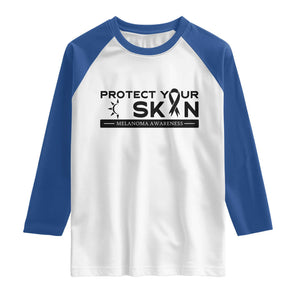 Melanoma Prevention Awareness Raglan Shirt Protect Your Skin TS12 White Royal Print Your Wear