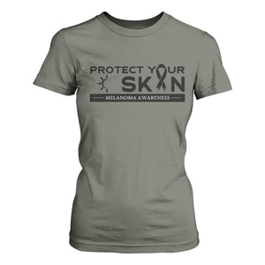 Melanoma Prevention Awareness T Shirt For Women Protect Your Skin TS12 Military Green Print Your Wear