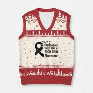 Melanoma Cant Stop Me From Being Awesome V-Neck Knit Sweater Vest Support Squad Gift TS12 Beige Red Print Your Wear